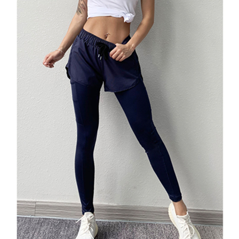 Exercício de moda feminina Calças de ginástica falsas de duas peças para ioga